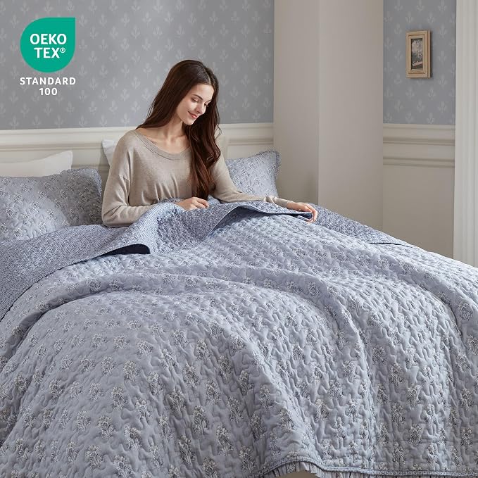 Madison Park Vintage Floral Quilt Set Queen Size, Reversible Bedding & - Image 5