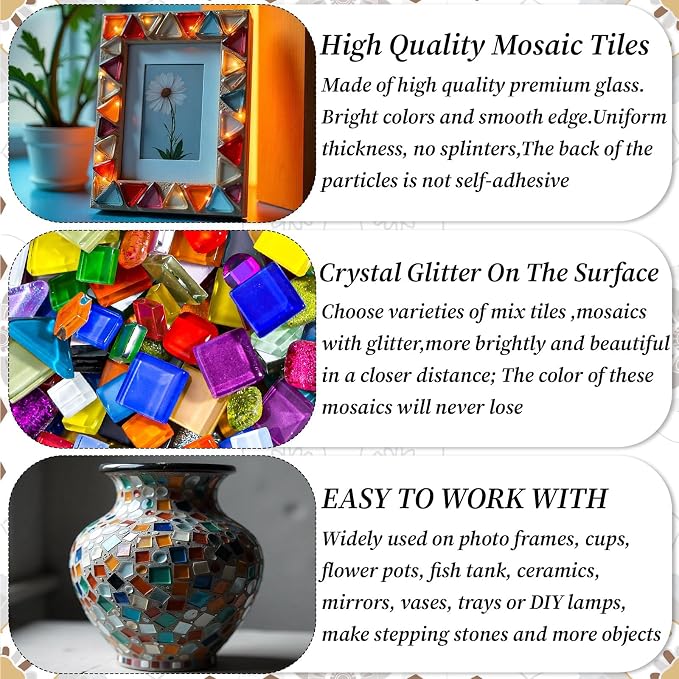 3200 Pcs Colorful Irregular Crystal Mosaic Tiles, 6.6lb Tiny Mosaic Tile DIY - Image 7