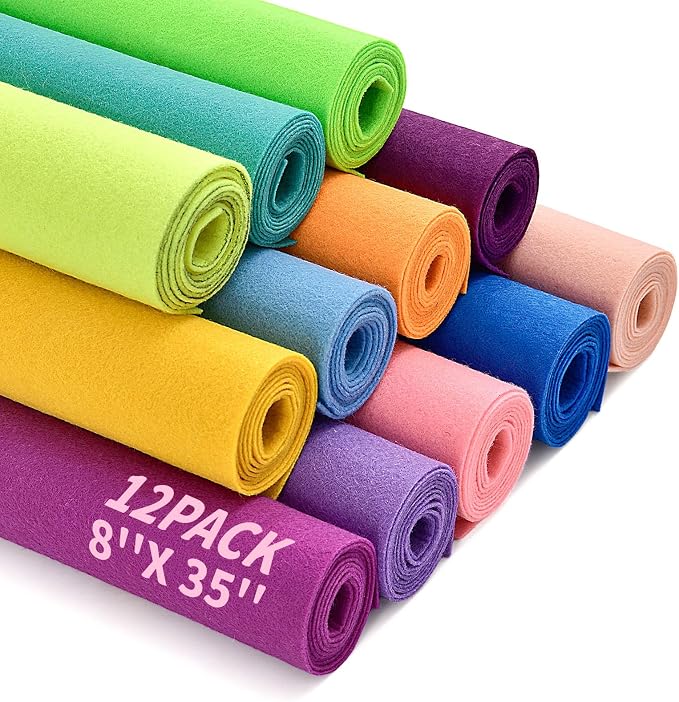 12 Rolls 8"x35" Large Stiff Felt Sheets, 1mm Felt Fabric Sheet by FEIYAUMI