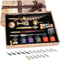 NC Quill Pen Ink Set, includes quill pen, wooden And glass dip pen, 6 bottles by NC