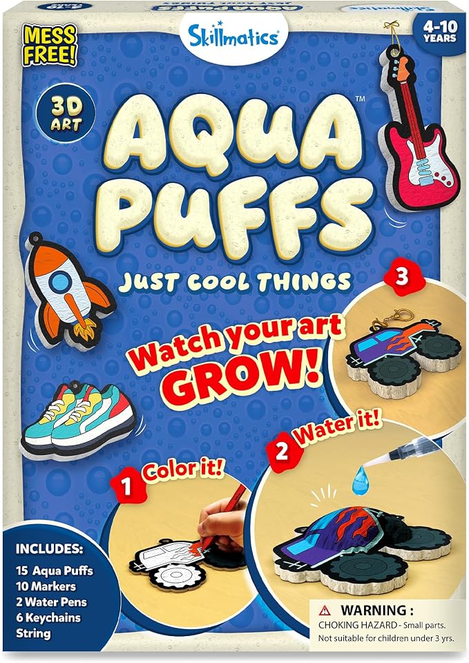 Skillmatics Aqua Puffs – Just Boy Things, Mess-Free 3D Art Kit | Paint by by Skillmatics