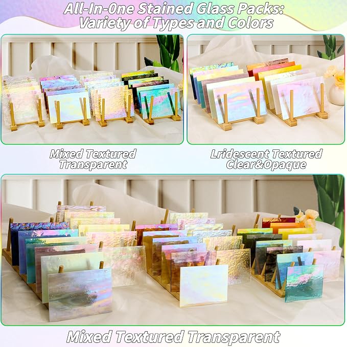 36 Sheets Iridescent Stained Glass Sheet Variety Pack, 4 X 6 inch Cathedral Art - Image 3