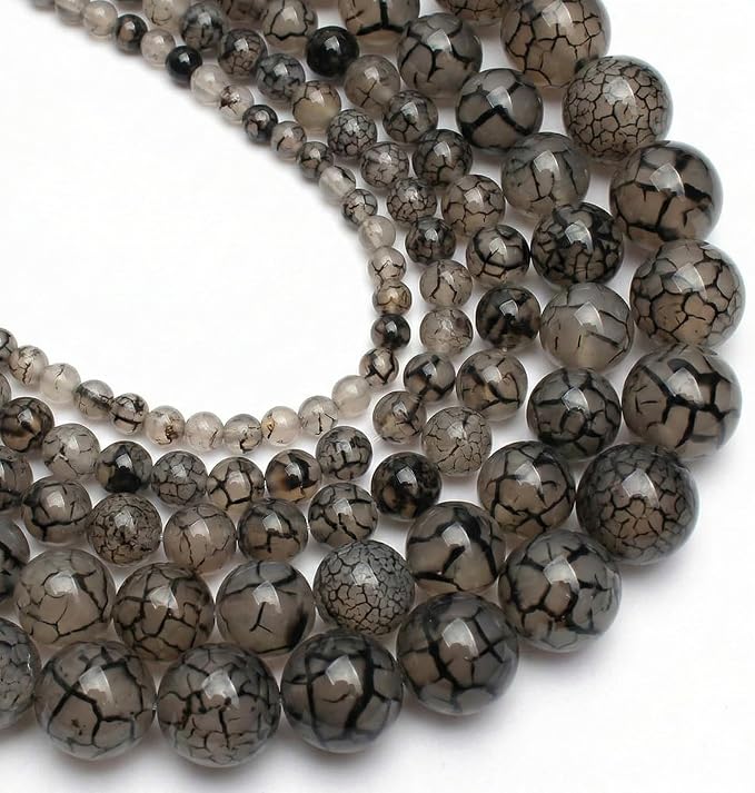 60pcs Smooth Natural Polish Grey Agate Beads，6mm Dragon Vein Gemstone Round by Yochus