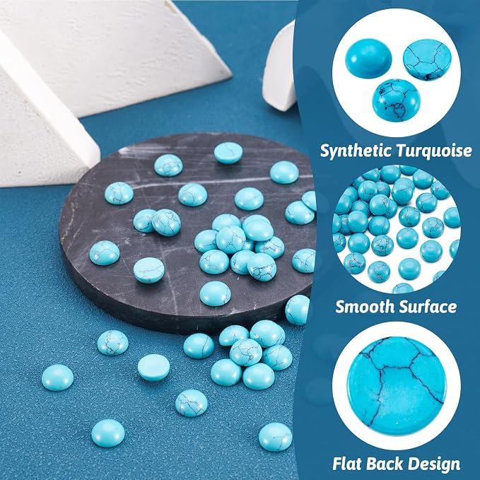 FASHEWELRY 50Pcs Synthetic Turquoise Cabochons Flat Back Gemstone Cabochons - Image 2