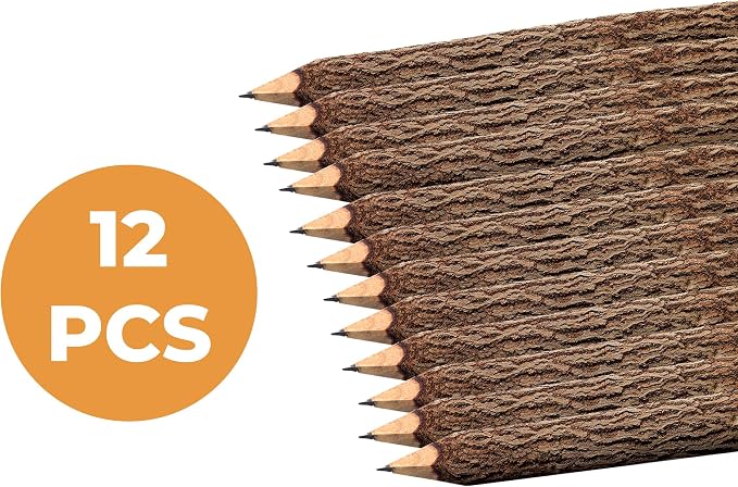 BSIRI Wooden Pencils Rustic Bark Twig Natural Wood Pencil 12 Pack 5 Inch - Image 2