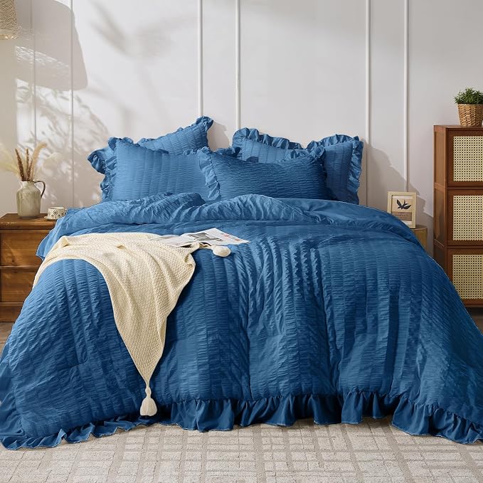 JOLLYVOGUE Teal Twin Size Comforter Set, 2 Pieces Seersucker Lightweight Fluffy by JOLLYVOGUE