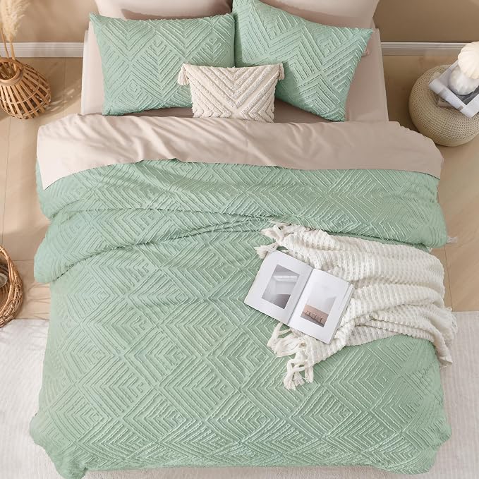 Andency Sage Green Boho Queen Comforter Set, Lightweight and Fluffy Bedding Set - Image 7