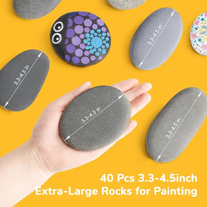 Simetufy Large Rocks for Painting 40 PCS 3.3-4.5Inch River Rocks for Painting - Image 3