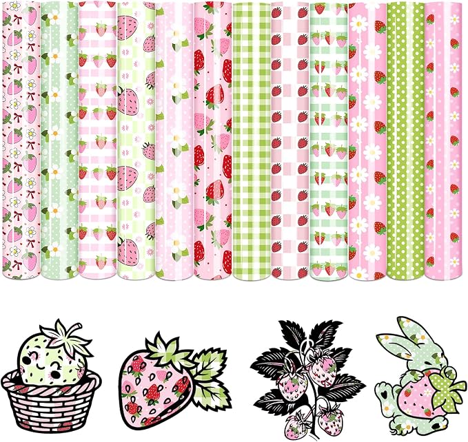 Tintnut Strawberry Heat Transfer Vinyl, 12 Sheets 12"x10" Iron on Vinyl | by Tintnut