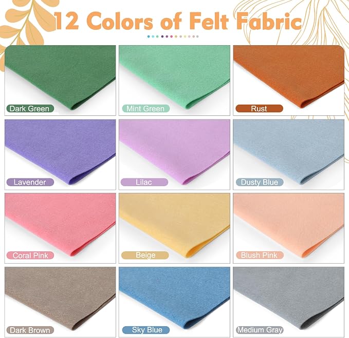 HaoFeiJH 12 Rolls 8"x20" 1.4mm Thick Soft Felt Fabric Sheets – 12 Assorted - Image 2