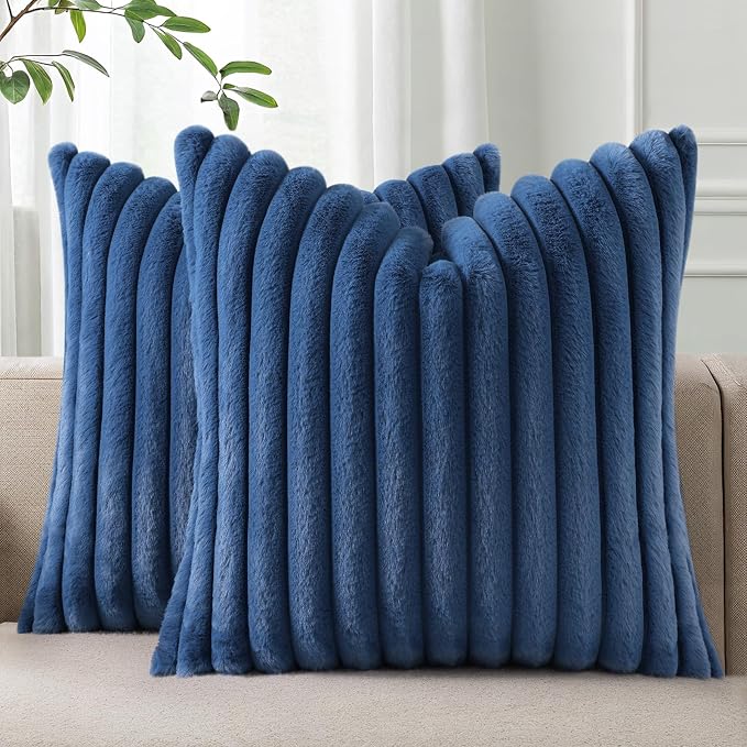 Pallene Faux Fur Plush Throw Pillow Covers 24x24 Set of 2, Luxury Soft Fluffy by PALLENE