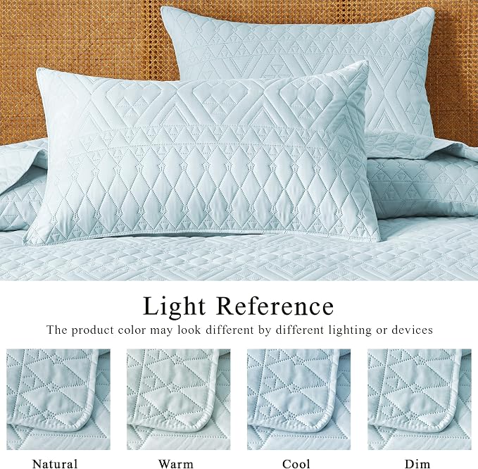 akkialla King/Cal King Size Quilt Bedding Set, Sky Blue Lightweight Microfiber - Image 4