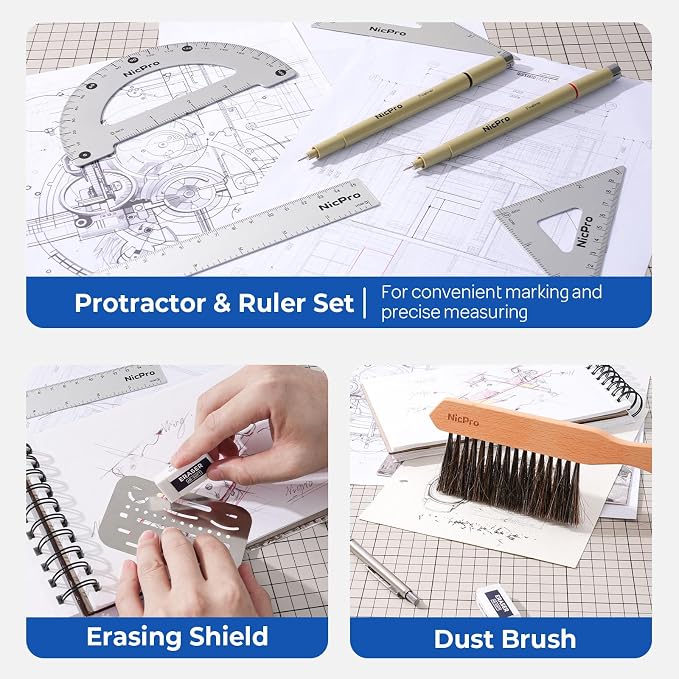 Nicpro 21PCS Professional Drafting Tools & Geometry Set - Image 3