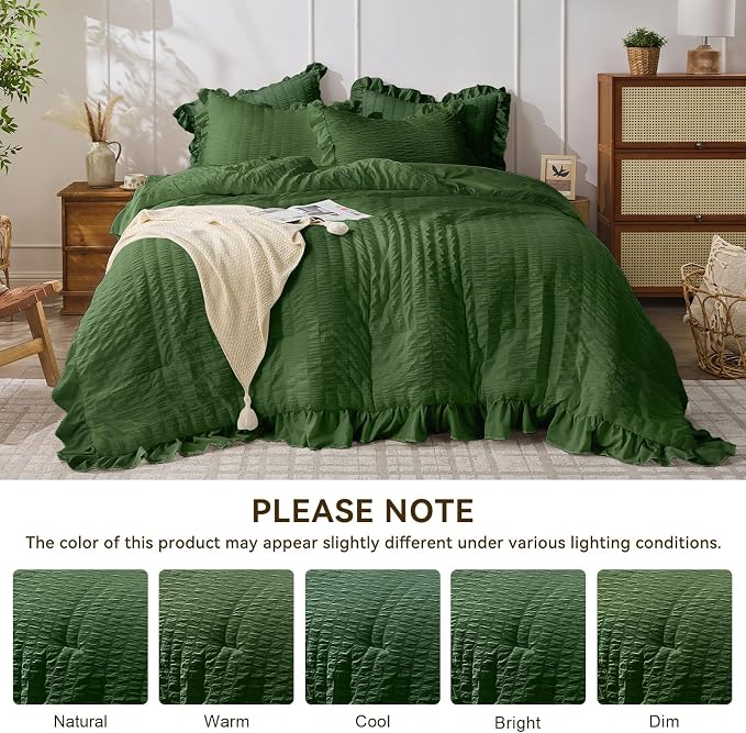 JOLLYVOGUE Dark Green Twin Size Comforter Set, 2 Pieces Seersucker Lightweight - Image 8