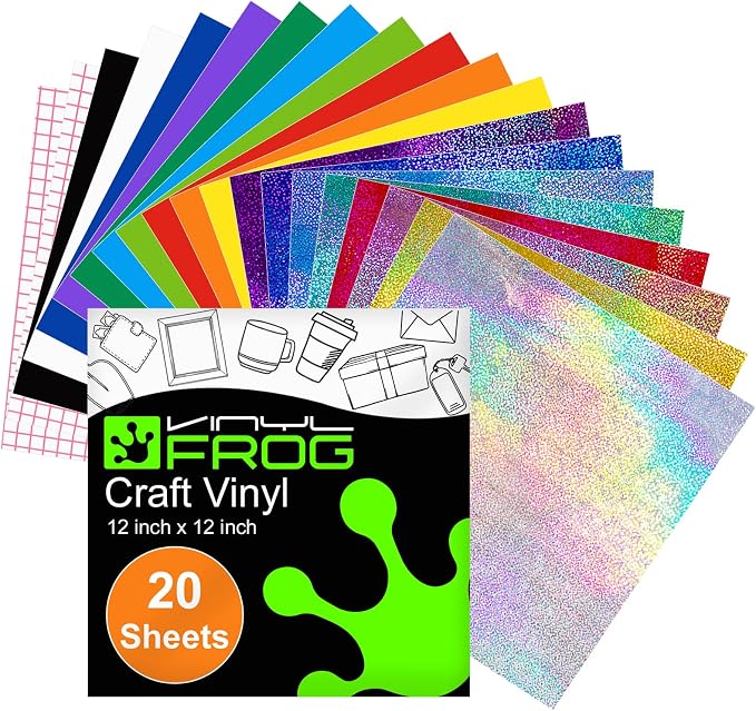 VINYL FROG Glitter Permanent Vinyl Bundle 20 Pack Glossy Holographic Adhesive by VINYLFROG