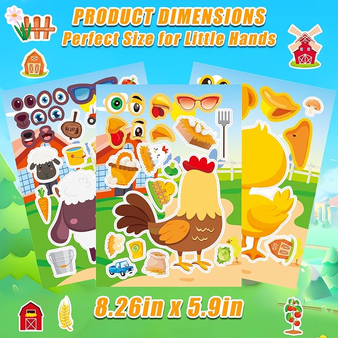 48 Sheets Create Funny Farm Animals Stickers, Make a Face Stickers - Image 5
