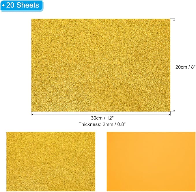 PATIKIL Yellow Shiny EVA Glitter Foam Sheet 11 x 8 Inch 2mm Thick Sparkle EVA - Image 2