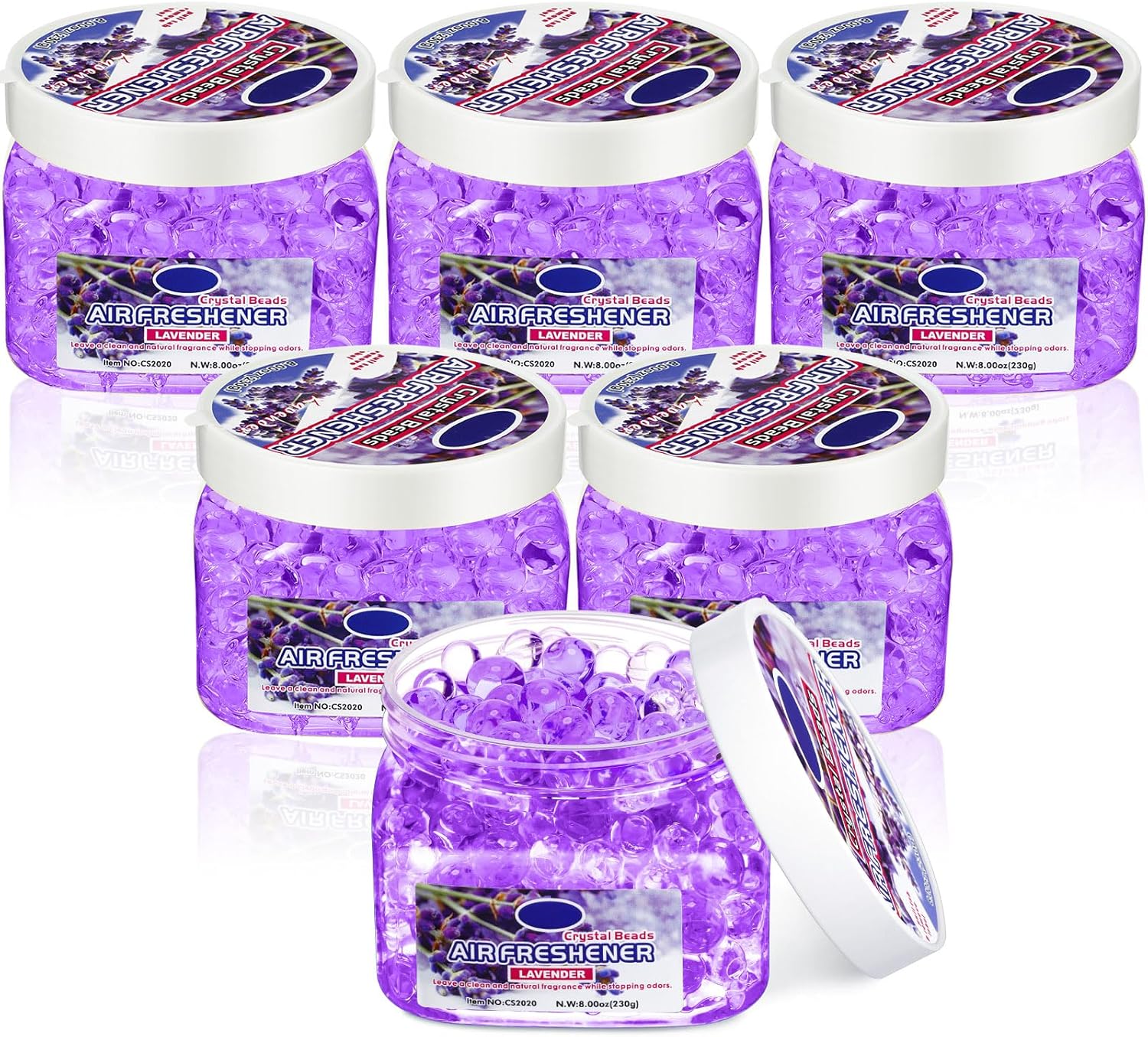 6 Pcs Air Freshener Gel Beads Bulk Odor Eliminator Beads Odor Removing Gel for Home, Bathrooms, Cars, Boats, RVs, Pet Areas, Room, Toilet 8 oz (Purple Lavender)
