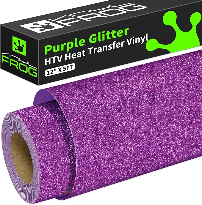 VINYL FROG Glitter HTV Vinyl Heat Transfer Vinyl Roll 12" x 5ft Purple Iron on by VINYLFROG
