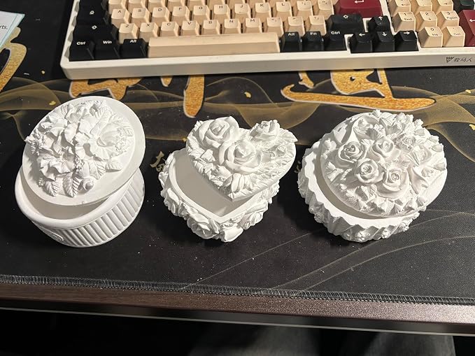 3 Pcs DIY Floral Plaster Jewelry Box Painting Kit by HuiBeans