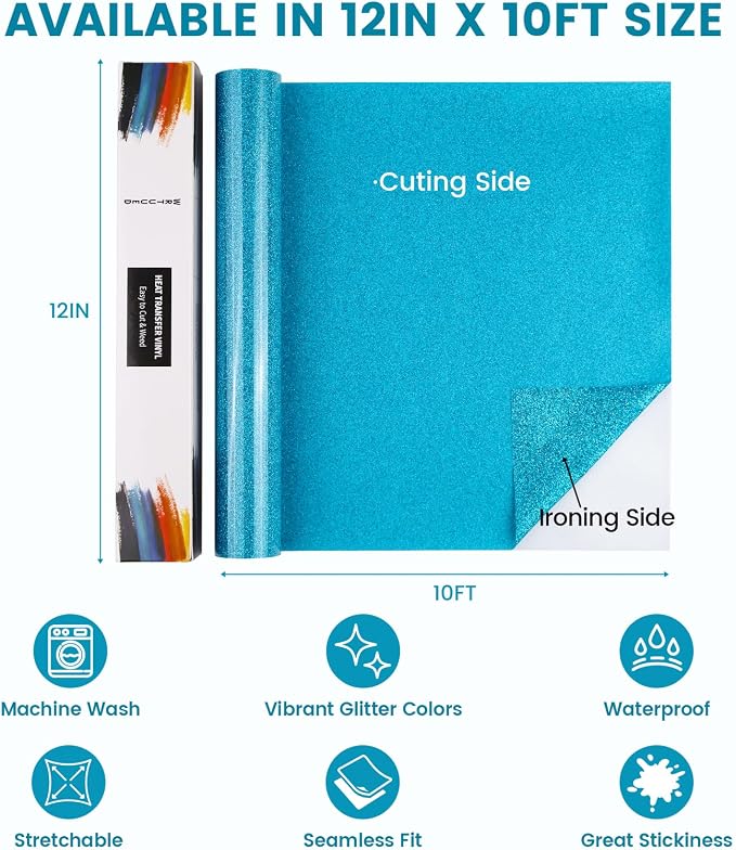 Sky Blue Glitter Heat Transfer Vinyl - Image 5