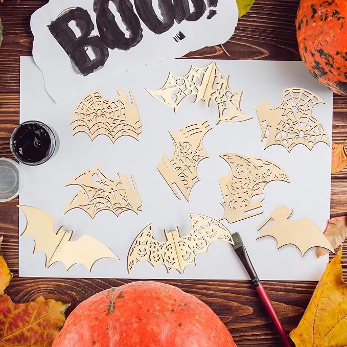 COCHIE DIY 3D Halloween Bats Wood Crafts to Paint, Paintable Unfinished Wooden - Image 6