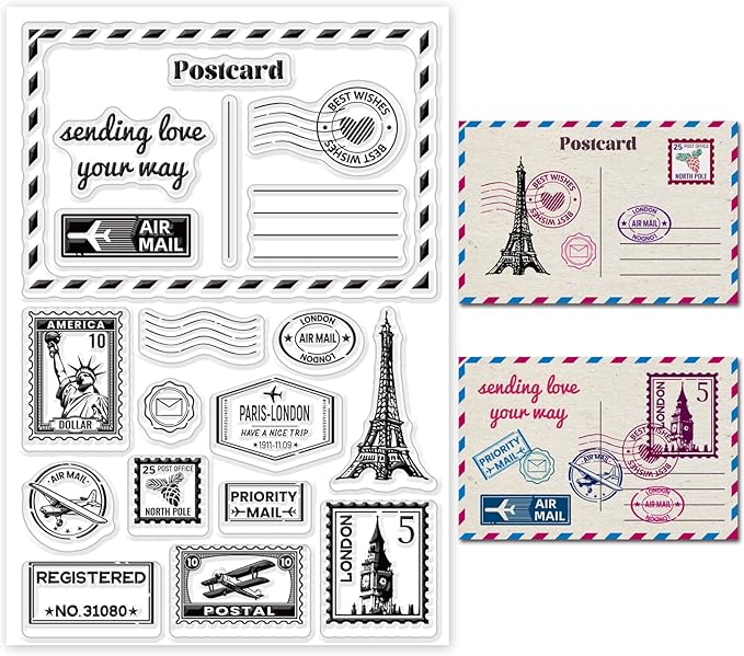GLOBLELAND Postmark Postcard Clear Stamps Vintage Air Tickets Silicone Stamp by GLOBLELAND