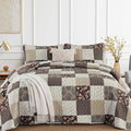 Xruibed Floral Plaid Patchwork Fall Quilt Set Queen Size 3 Pieces Taupe Beige by Xruibed