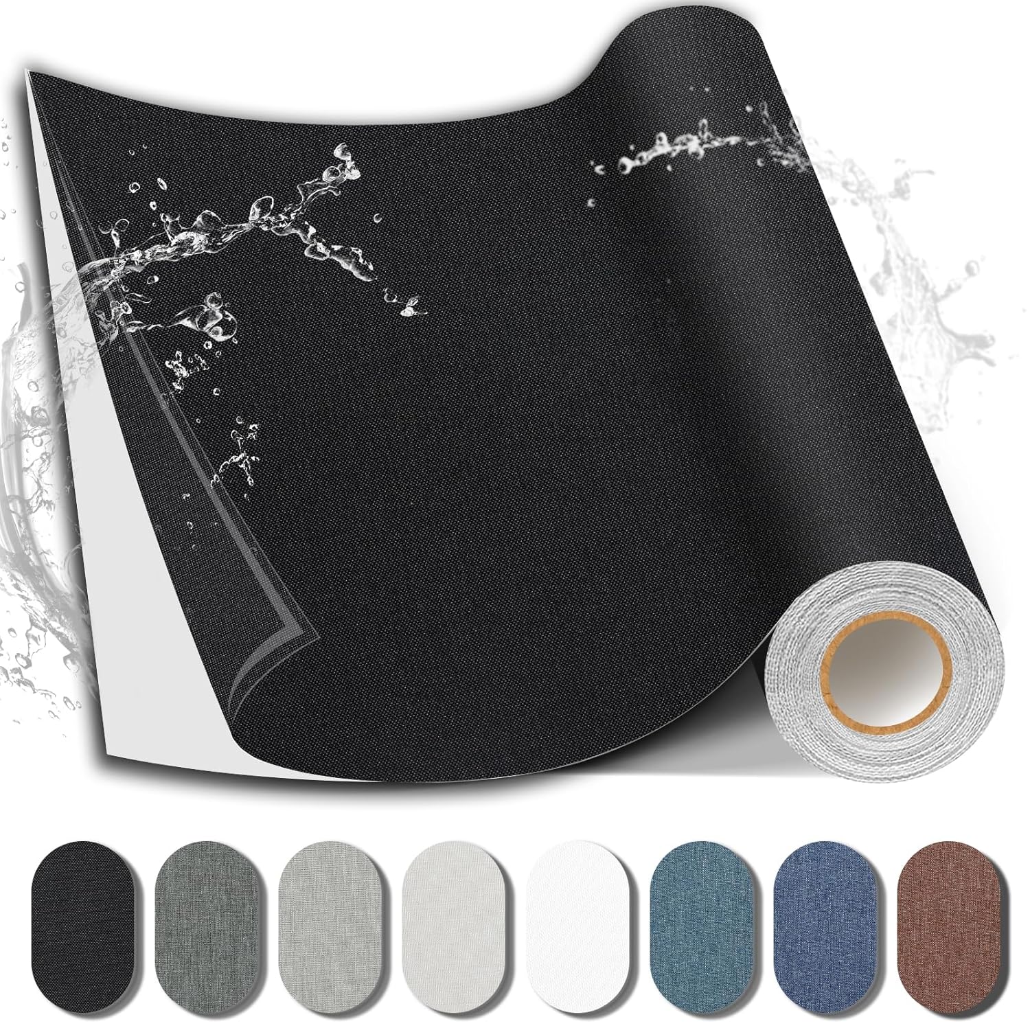 Fabric Repair Patch, 17X158 Inch Fabric Large Repair Tape, Self-Adhesive Patches for Furniture, Sofa, Car Interior, Shoes, Hand Bag, Clothing (Black, 17X158 Inch)