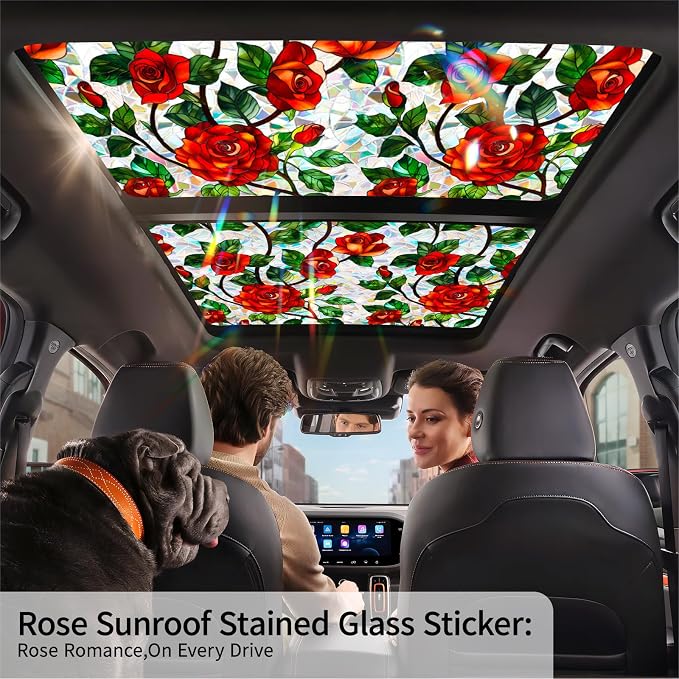 Bloss Rose Stained Glass Windows Film, 23.6x118 inch 3D Flower Privacy Window - Image 3