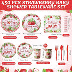 450 Pcs Strawberry Baby Shower Tableware Set Decorations A Berry Sweet Baby - Image 2