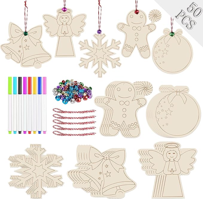 Artmag 50pcs Unfinished Wooden Christmas Ornaments Wood Slices by Artmag