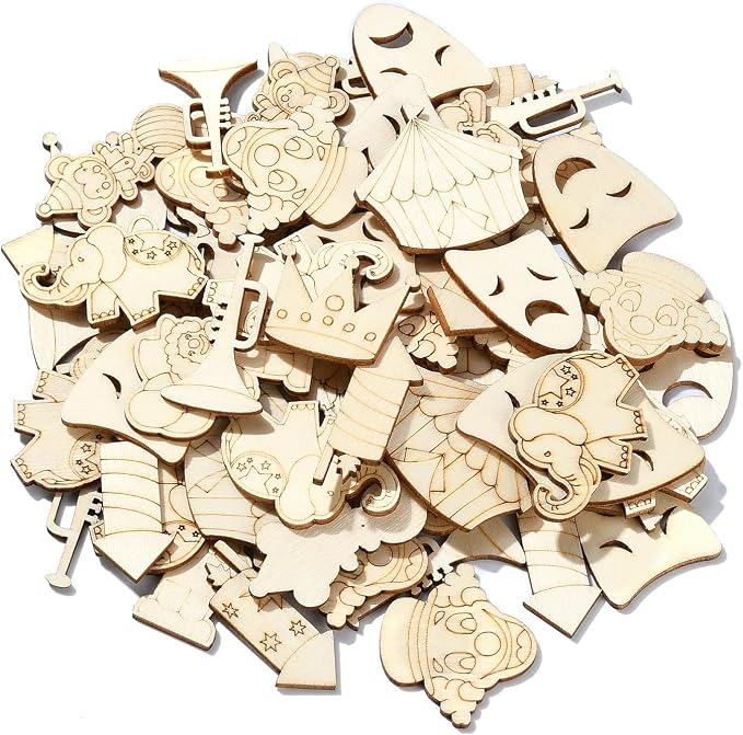 LiQunSweet 200 Pcs Carnival Theme Unfinished Wood Cutout Circus Clown Mask - Image 8