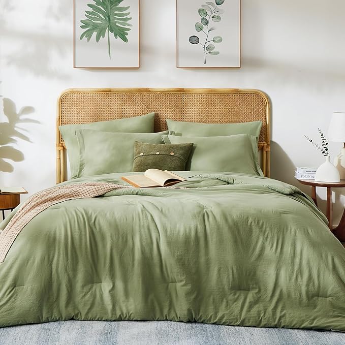 WRENSONGE California King Size Comforter Set- 7 Pieces Sage Green Bed in a Bag - Image 2