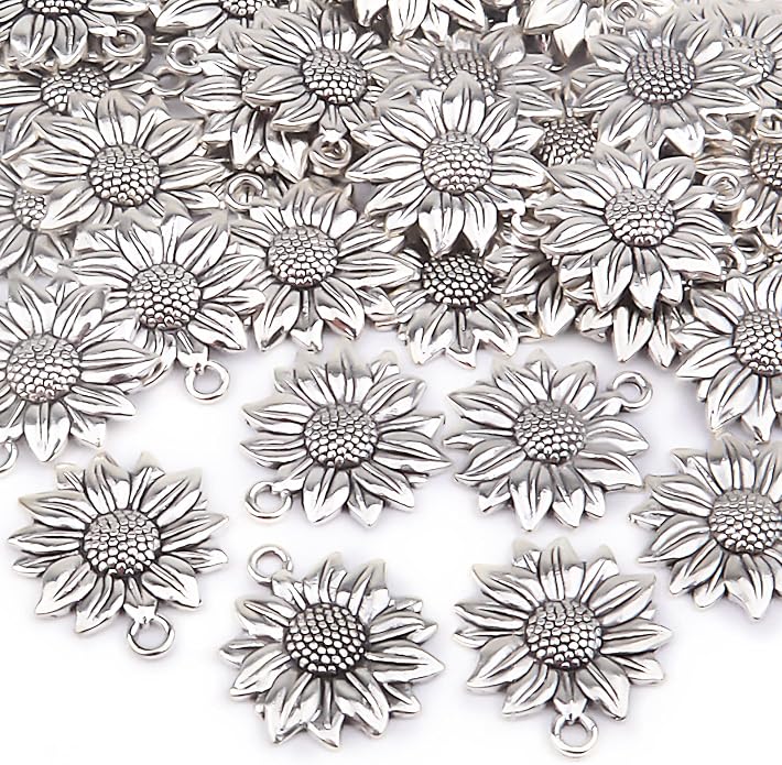 BronaGrand 60pcs Sunflower Pendant Charms Alloy Sunflower Bead Charms Flower - Image 4