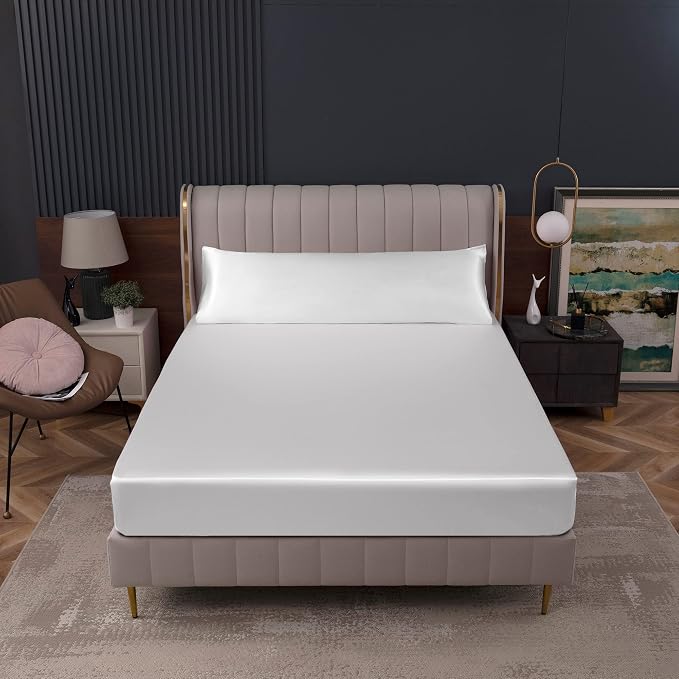 Homiest White Satin Fitted Sheet King Size, Deep Pocket, Luxury & Ultra Soft - Image 8