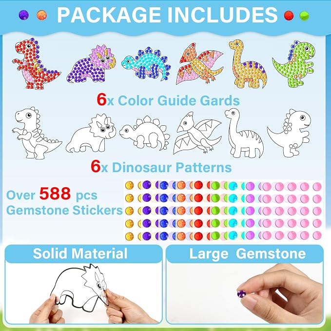 Qyeahkj 6 Pcs Dinosaur Arts Crafts DIY Dino Gem Diamond Suncatcher Crafts - Image 2