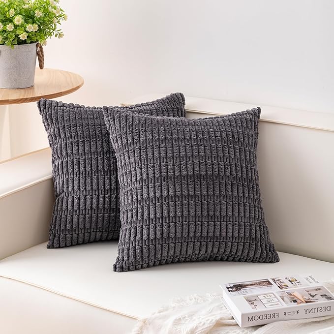 Aegero Pack of 2 Corduroy Decorative Throw Pillow Covers 18x18 InchSoft Boho by Unknown