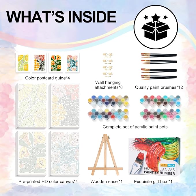 4 Pack Framed Paint by Numbers Kit - Image 4