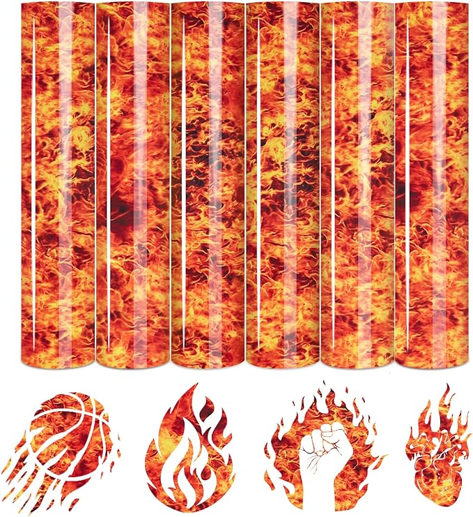 Tintnut Red Flame Heat Transfer Vinyl, stretch washable, compatible by Tintnut