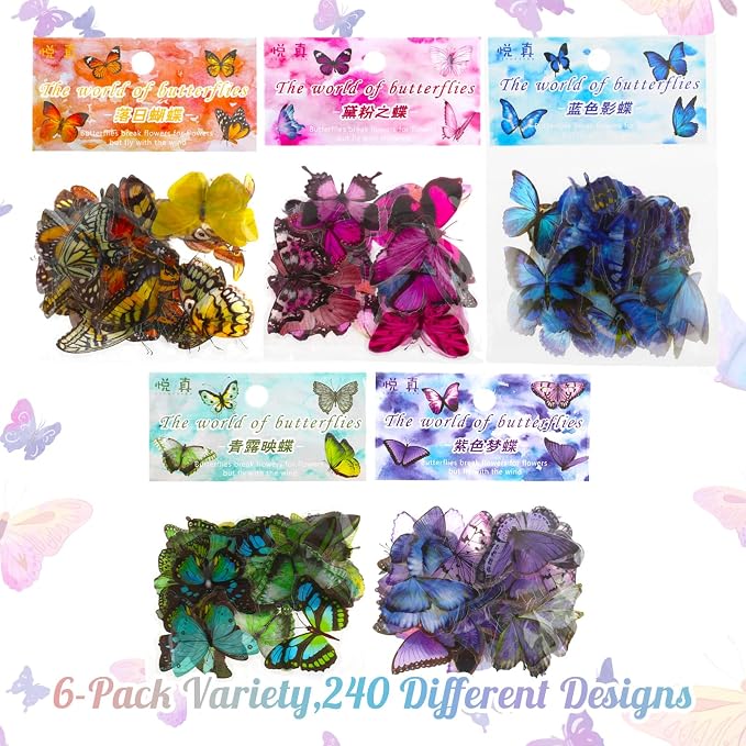 COMNICO Butterfly Stickers PET Waterproof Transparent Colorful Resin Decals - Image 3