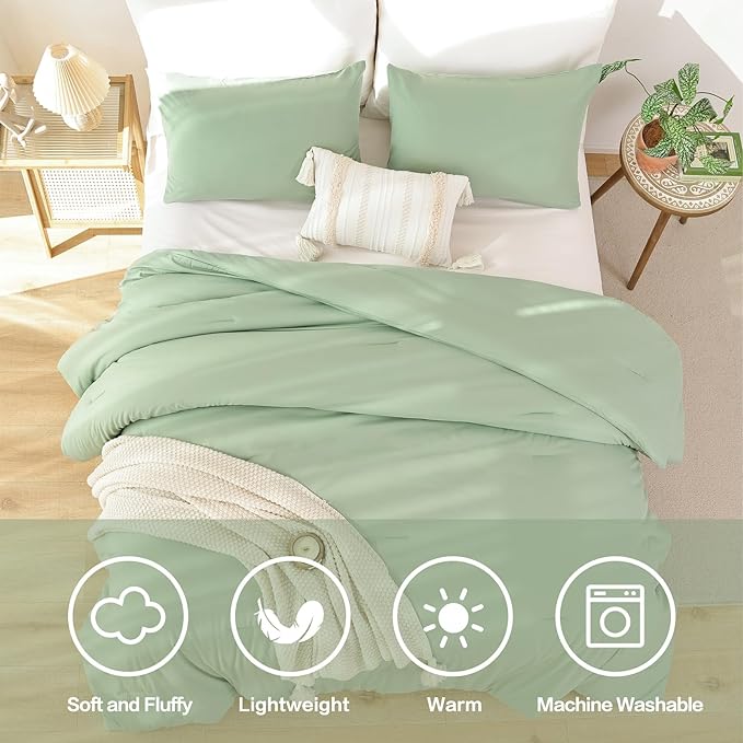 ROSGONIA King Size Sage Green Comforter Set - Image 5
