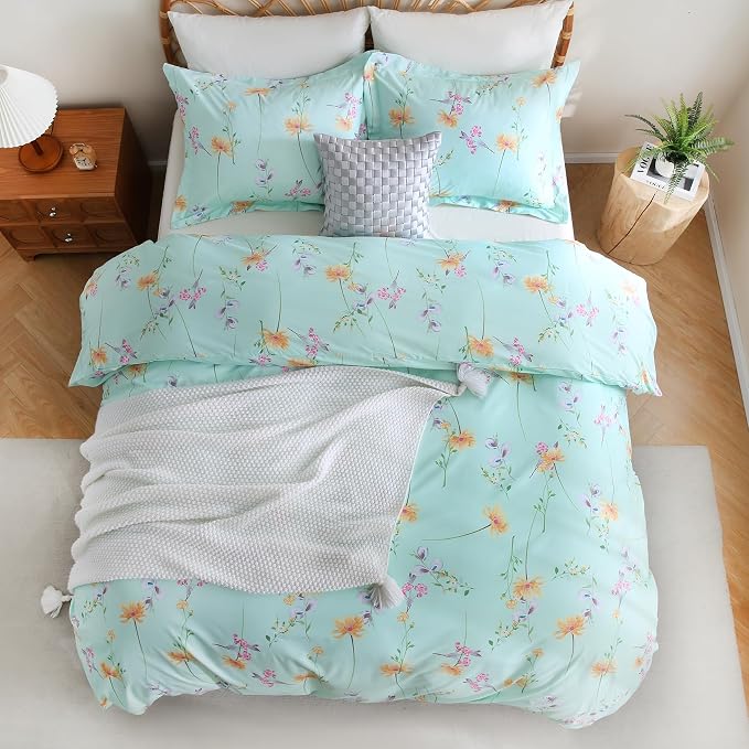 JSD Green Floral Duvet Cover Set Queen Size, 3 Piece Botanical Printed - Image 8