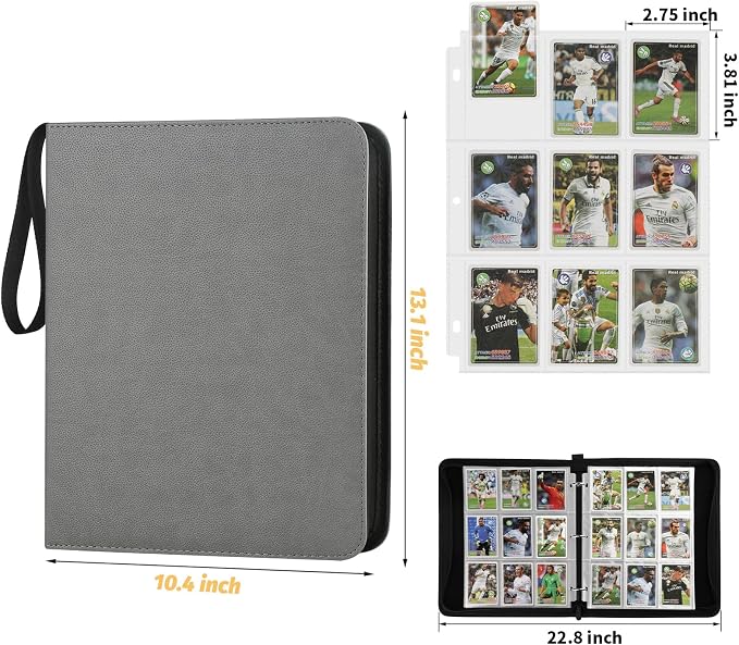 GERMUN 3 Ring 9 Pocket Zipper Card Binder, 720 Double Sided Standard PU Trading - Image 2