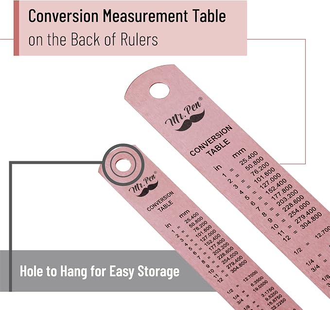 Mr. Pen- Metal Straight Edge Ruler, 2 Pack, Rose Gold | Stainless Steel Ruler - Image 3