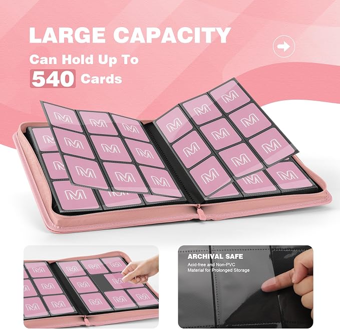 Trading Card Binder with 9 Side Loading Pocket Card Album Hold Up to 540 Cards - Image 3