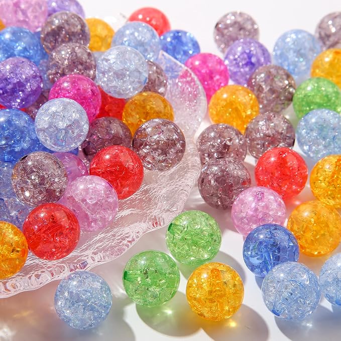 16mm Acrylic Beads Color Crackle Bead Round Loose Space Beads by BERMRO