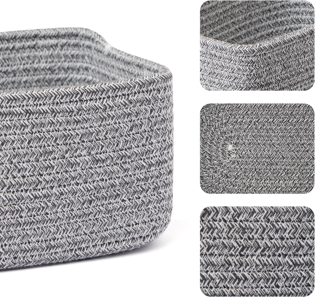 Small Storage Baskets for Organizing | Closet Organizer Bins | Shelf Toy Basket | Woven Rope Baskets | Cube Decorative Box | Shallow Basket | 11.5x7.5x4.7” | 4 Packs Mixed Grey