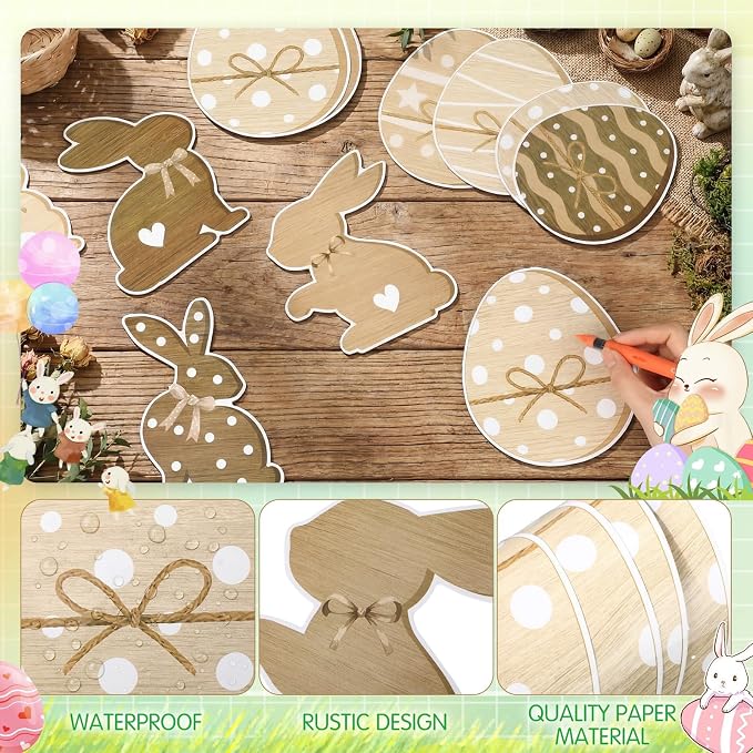 Funrous 80 Pcs Easter Paper Cutouts Farmhouse Rustic Bunny Egg Cutouts Easter - Image 3
