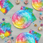 40Pcs Tie Dye Birthday Party Decorations Hippie Rainbow BirthdayPlates and - Image 5